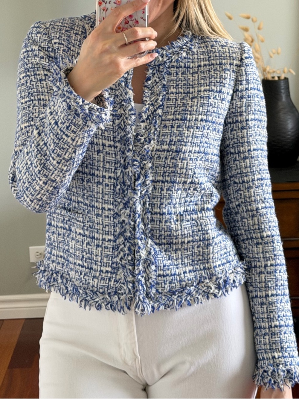 Dalia Blue and White Tweed Jacket Size Small